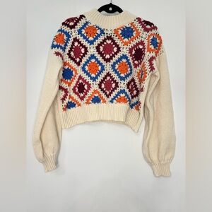 Dreamers by Debut Granny Square Crochet Cottagecore Retro Inspired Crop Sweater